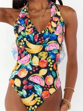 Show Me Your Mumu Fruit Print Cape Cod One-Piece Swimsuit Large Halter